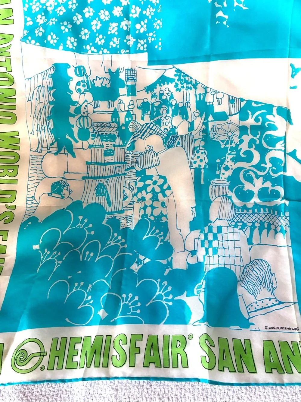 Vintage 1968 HemisFair San Antonio World’s Fair Scarf 29” Rayon Made Japan